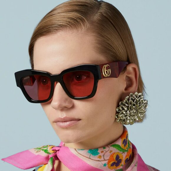 BRAND NEW Gucci GG1422S 005 Black Havana Rust Square Women Sunglasses GG 1422S
